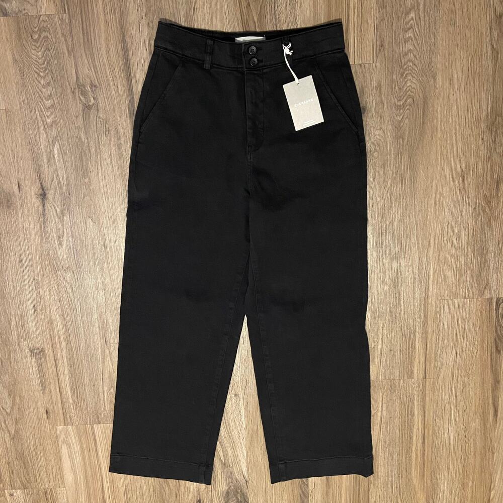 Everlane The Organic Wide Leg Crop Womens 8 Black Cotton 2 Button Pocket HR Pant